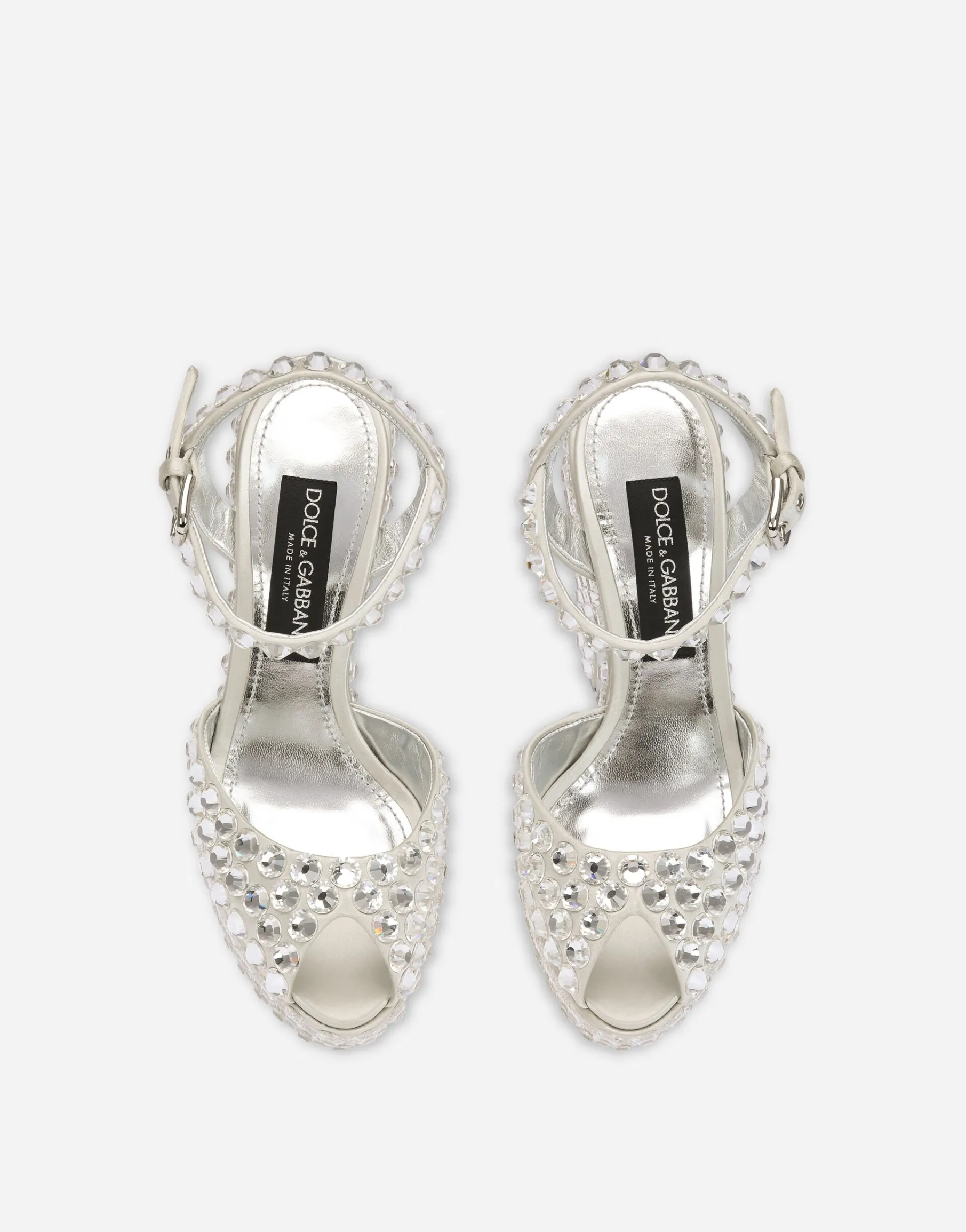 Satin platforms with fusible rhinestones
