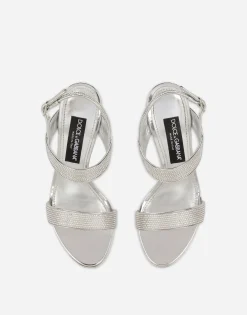 Satin sandals with fusible rhinestones