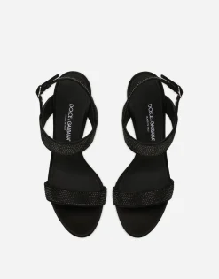 Satin sandals with fusible rhinestones