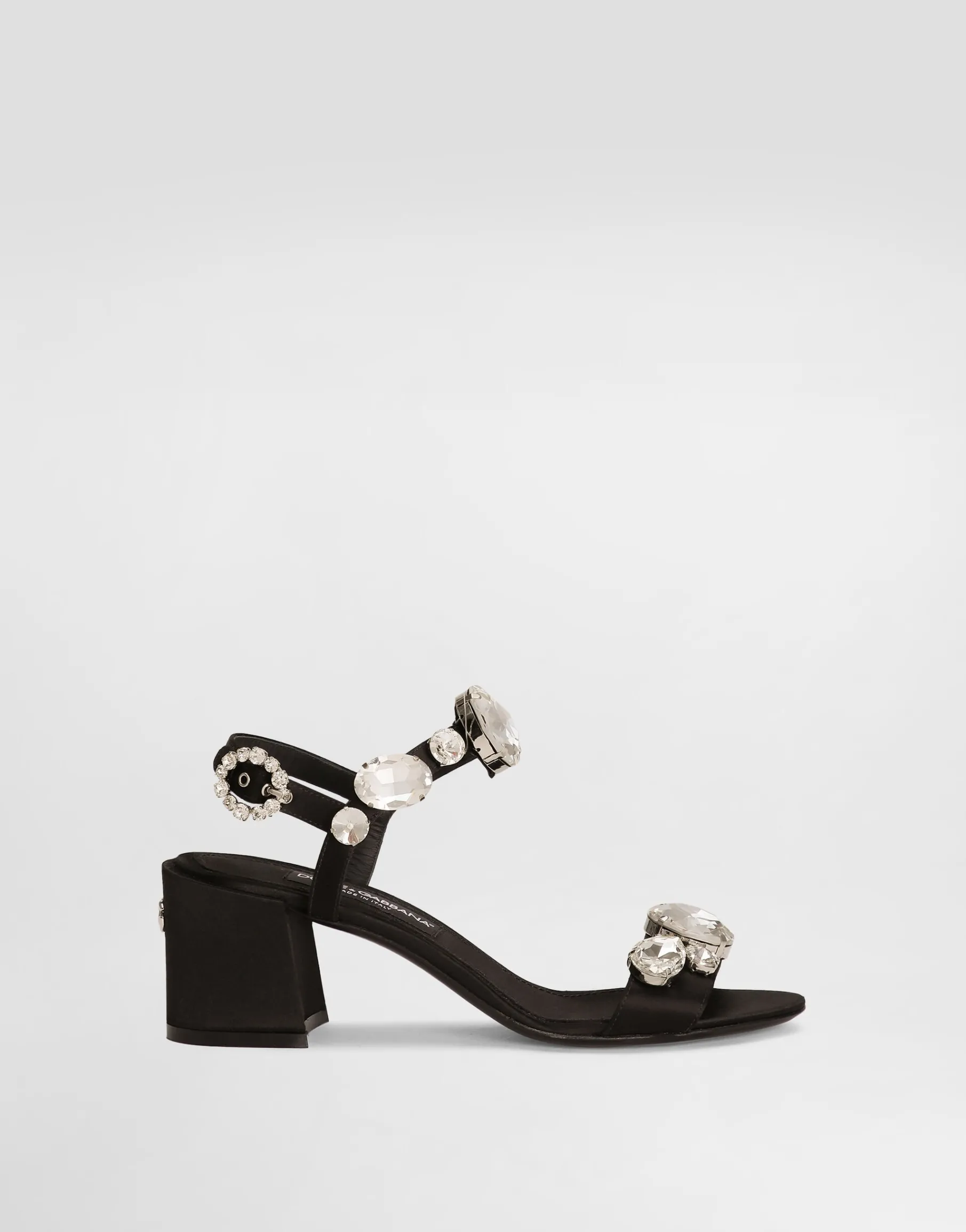Satin sandals with gemstone embellishment