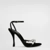 Satin sandals with gemstone embellishment