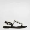 Satin sandals with gemstone embellishment
