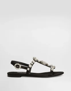 Satin sandals with gemstone embellishment