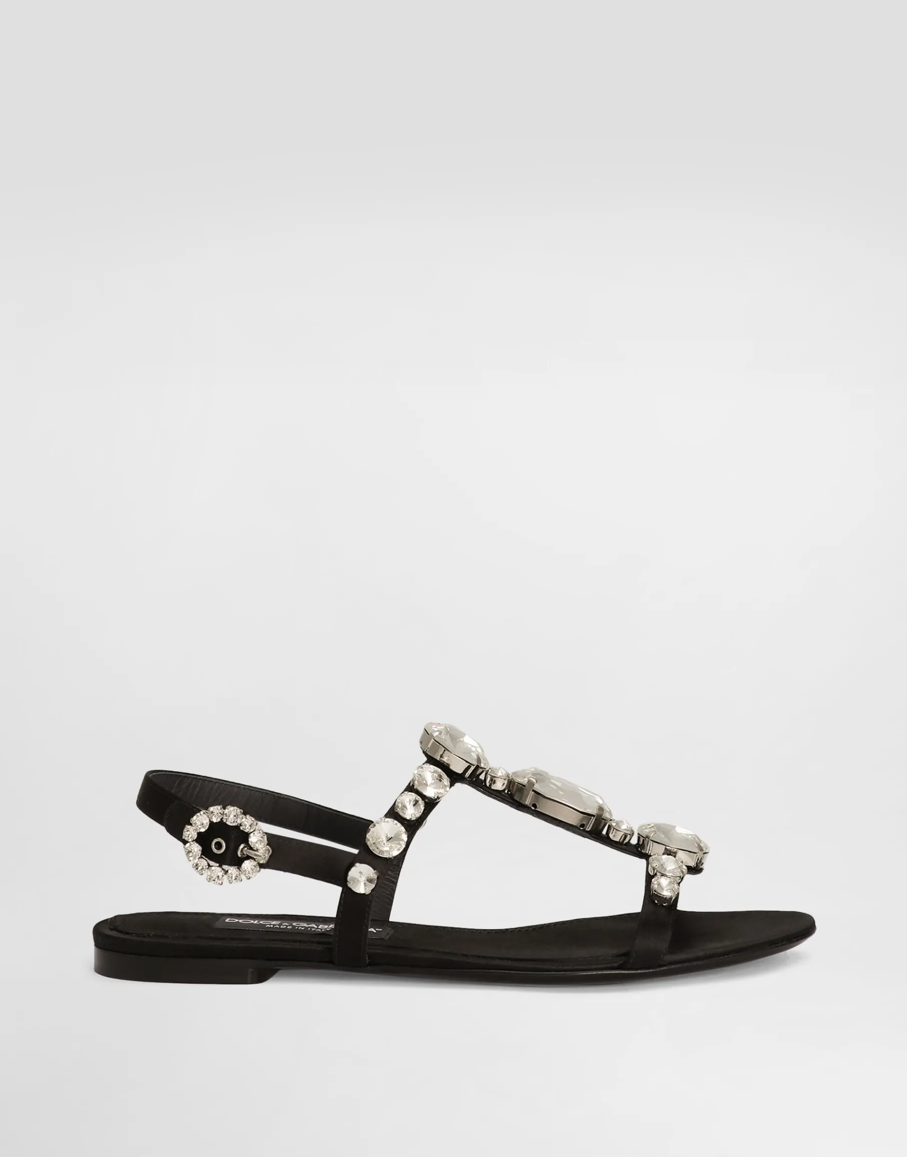 Satin sandals with gemstone embellishment