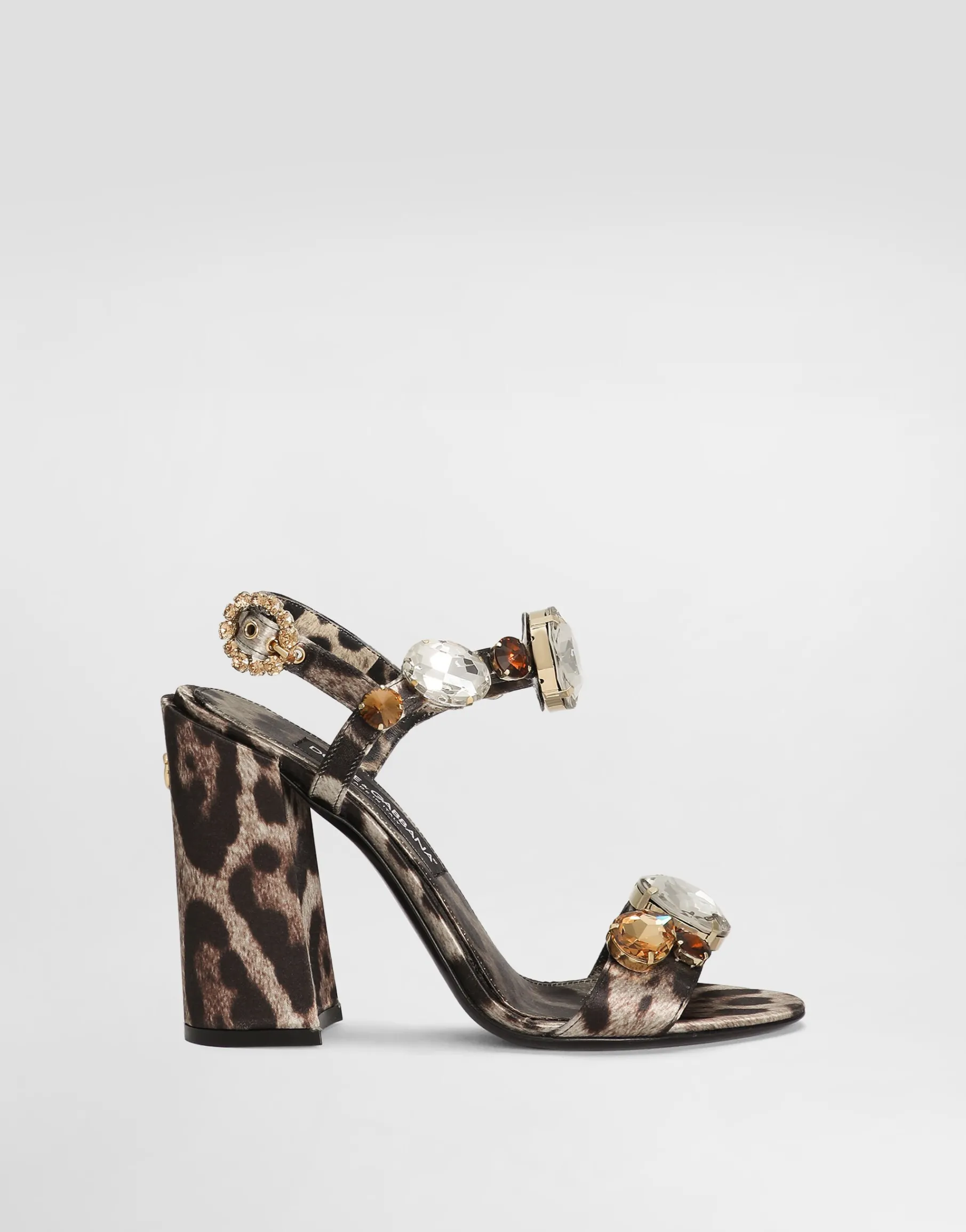 Satin sandals with gemstone embellishment