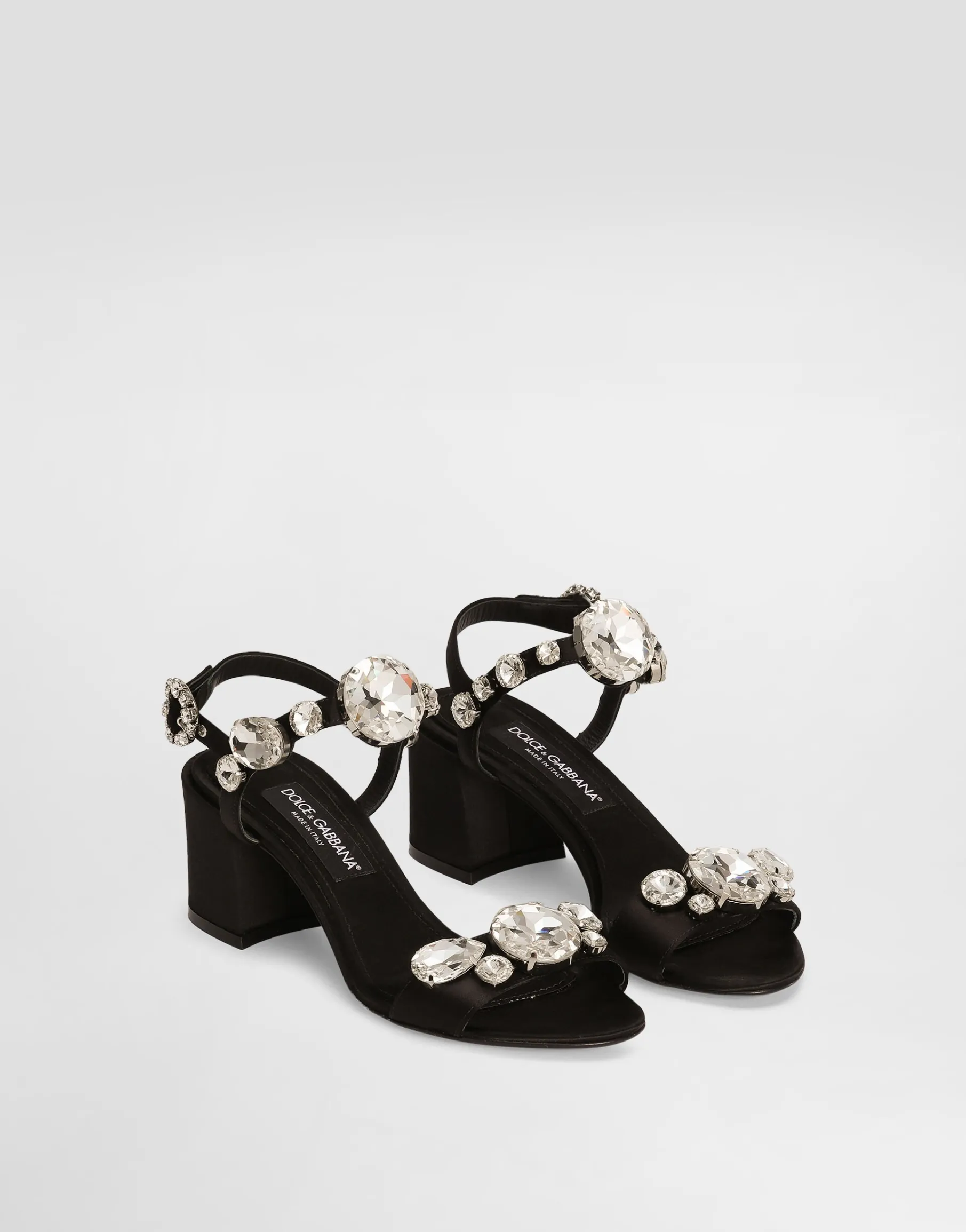 Satin sandals with gemstone embellishment