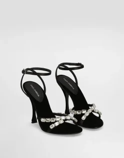 Satin sandals with gemstone embellishment