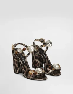 Satin sandals with gemstone embellishment