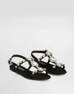 Satin sandals with gemstone embellishment