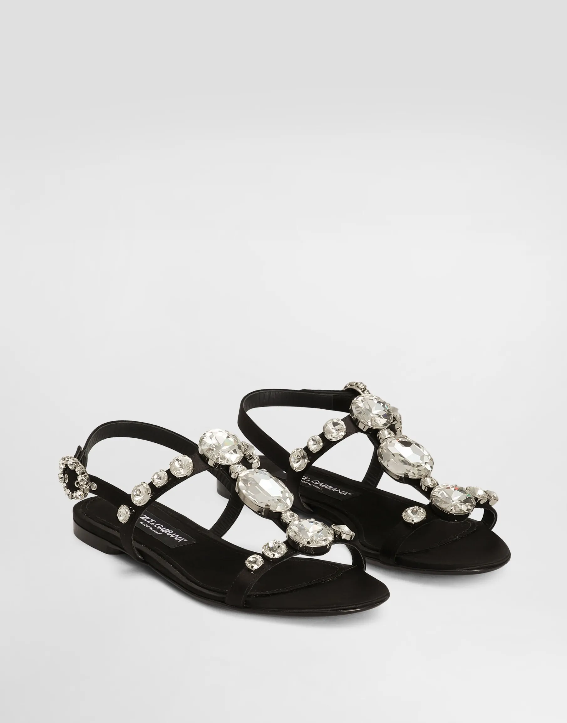 Satin sandals with gemstone embellishment