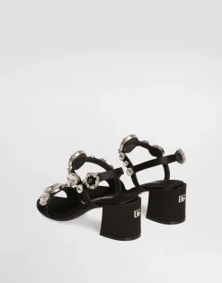 Satin sandals with gemstone embellishment