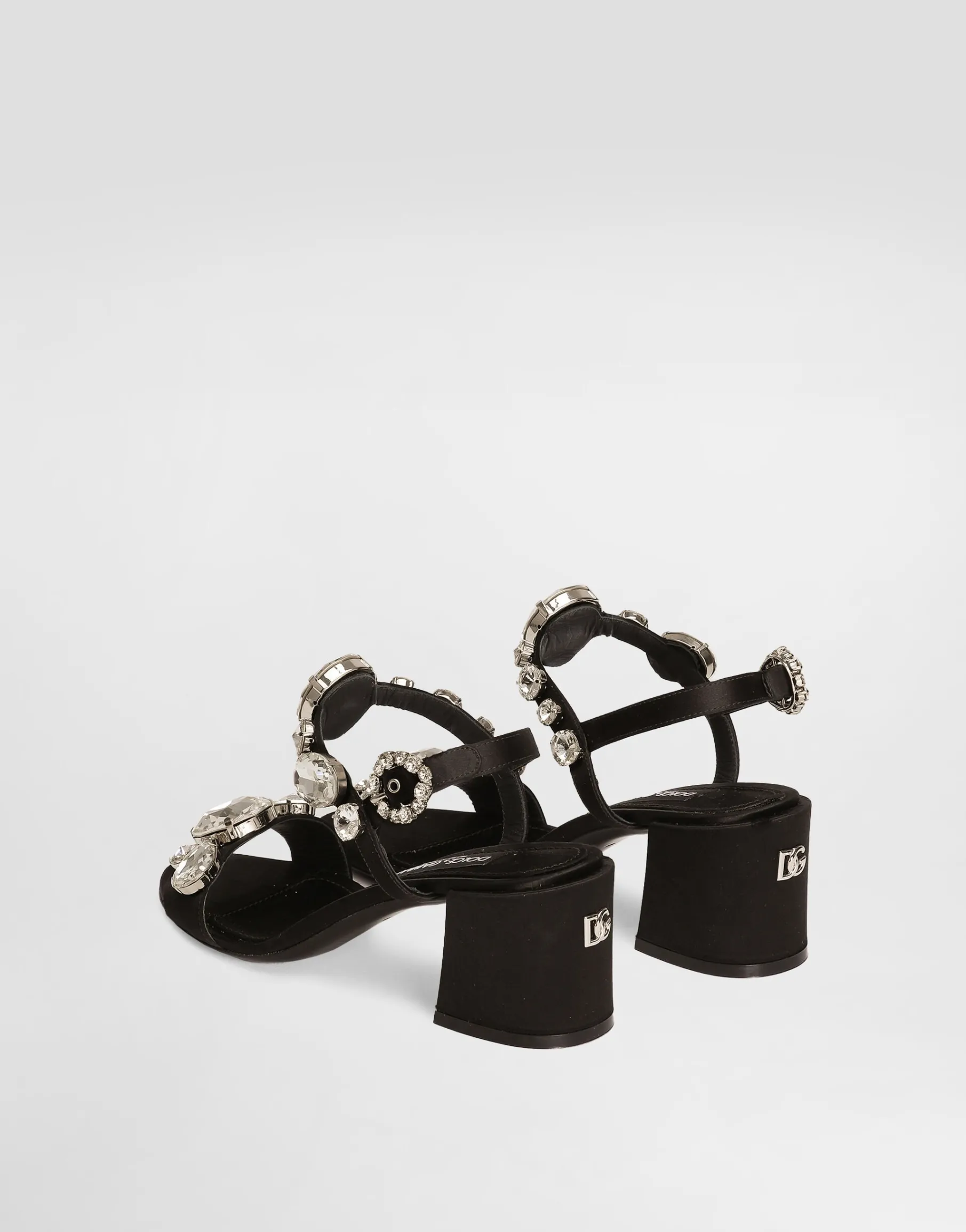 Satin sandals with gemstone embellishment