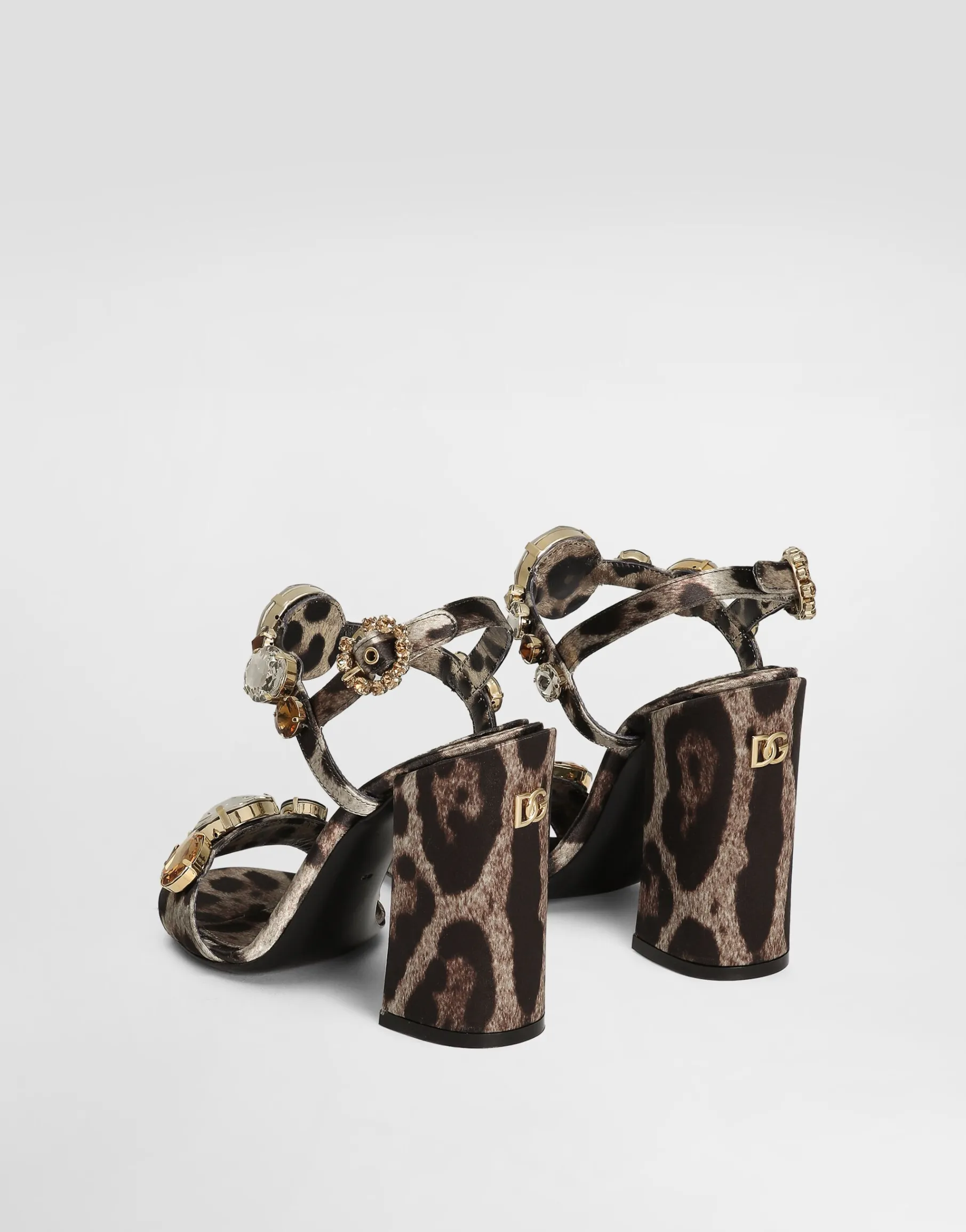 Satin sandals with gemstone embellishment
