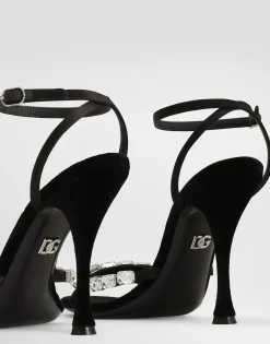 Satin sandals with gemstone embellishment
