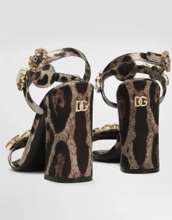 Satin sandals with gemstone embellishment