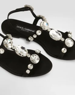 Satin sandals with gemstone embellishment