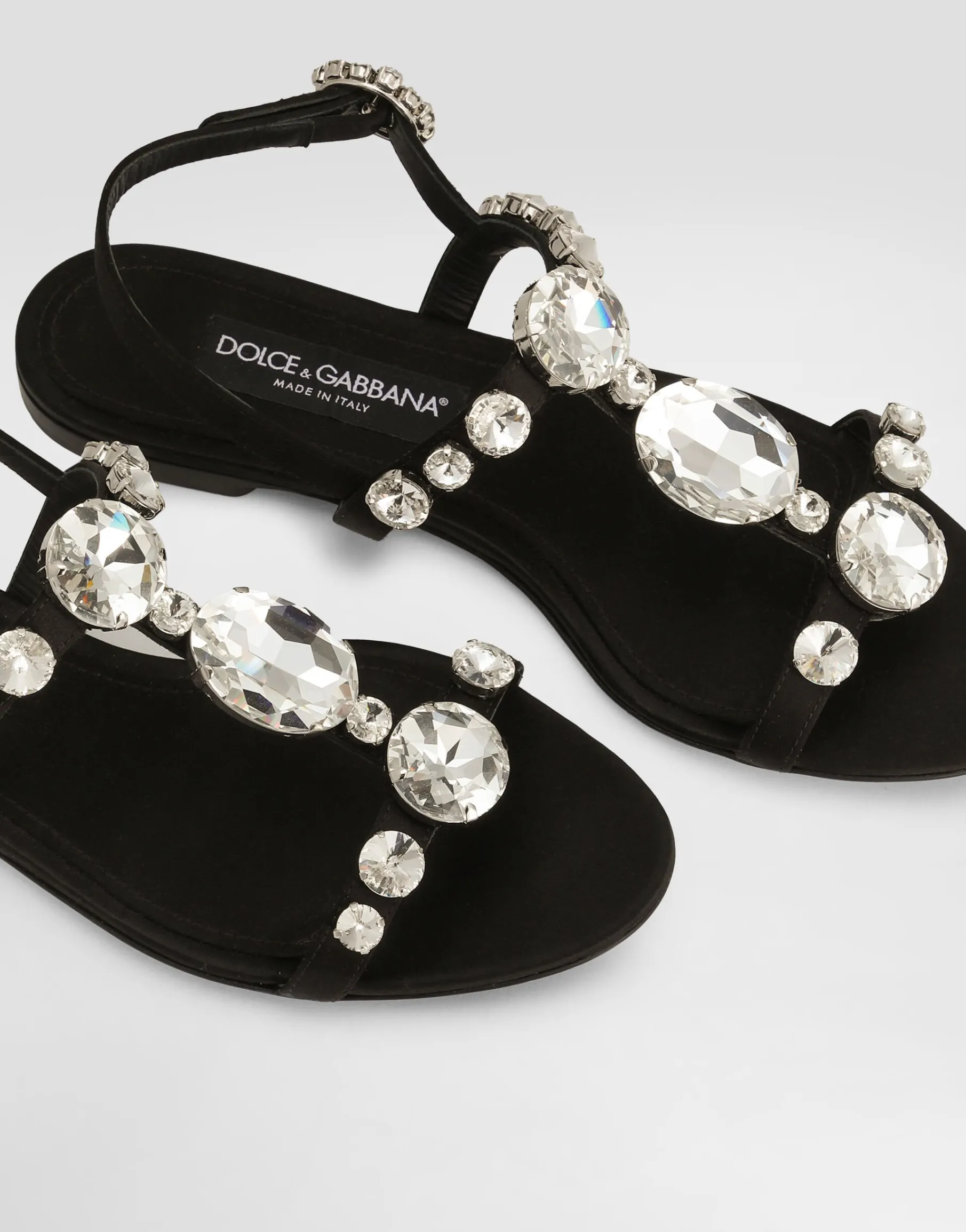 Satin sandals with gemstone embellishment