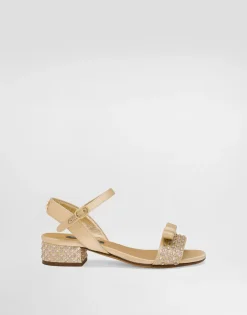 Satin sandals with glittery polka-dots and rhinestones