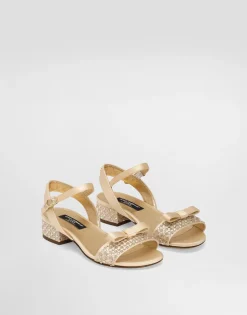 Satin sandals with glittery polka-dots and rhinestones