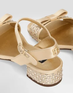 Satin sandals with glittery polka-dots and rhinestones