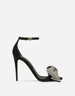 Satin sandals with rhinestone embellishment
