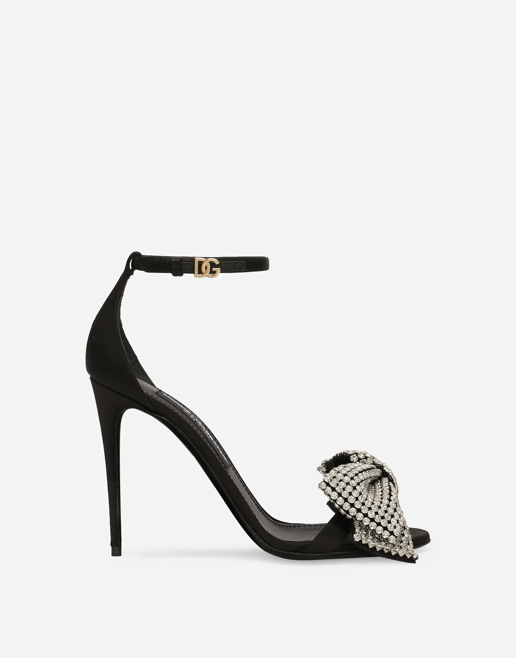 Satin sandals with rhinestone embellishment