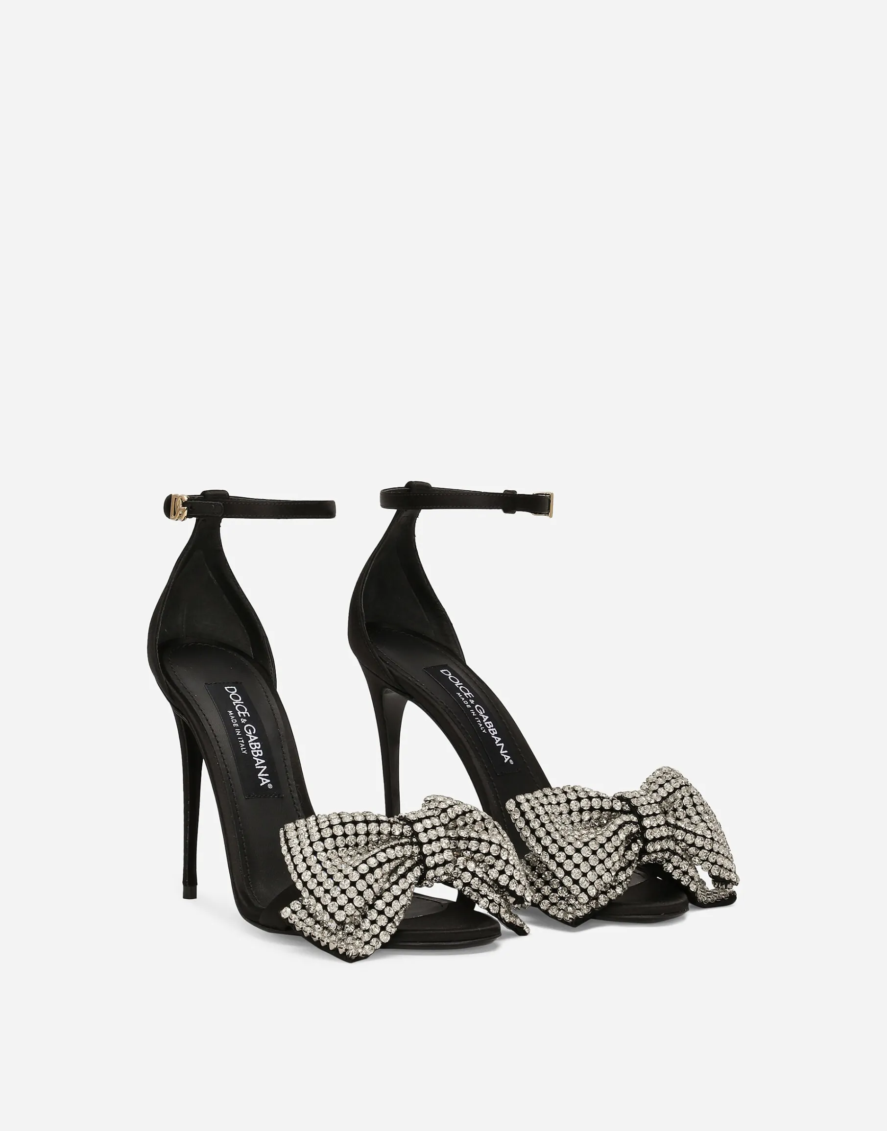 Satin sandals with rhinestone embellishment