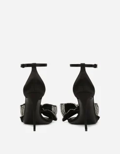 Satin sandals with rhinestone embellishment