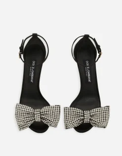 Satin sandals with rhinestone embellishment