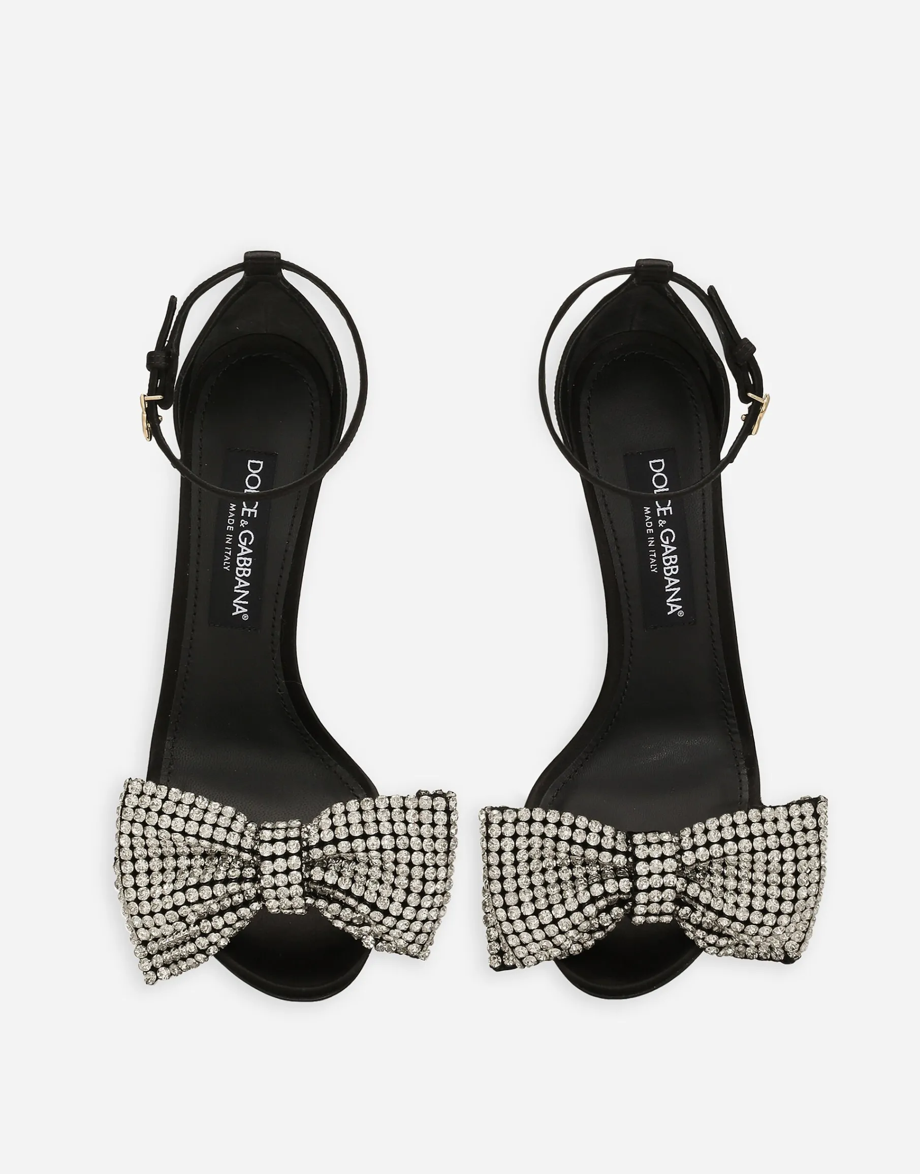 Satin sandals with rhinestone embellishment