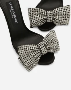 Satin sandals with rhinestone embellishment