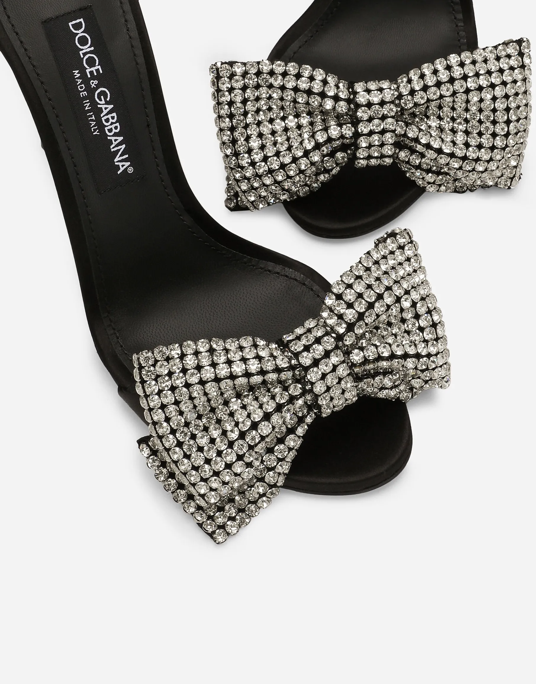 Satin sandals with rhinestone embellishment