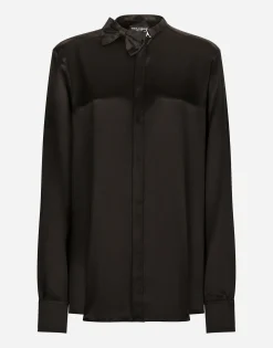 Satin shirt with bow-tie detailing