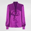 Satin shirt with pussy-bow