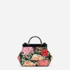 Satin Sicily bag with rose print on a black background