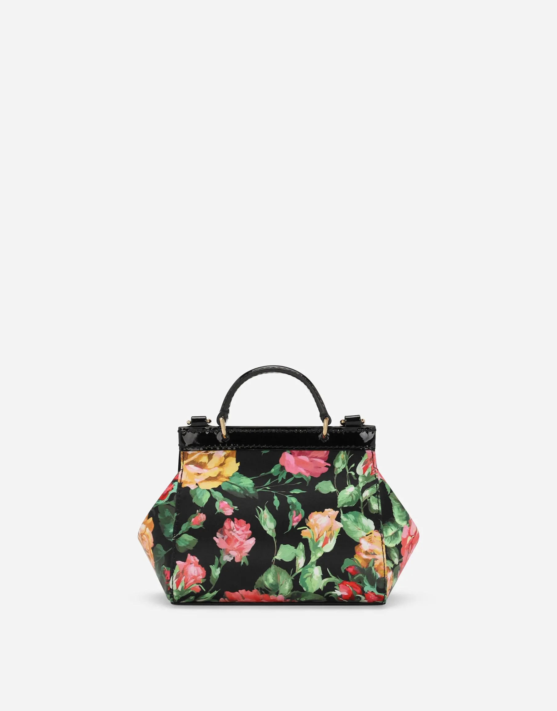 Satin Sicily bag with rose print on a black background