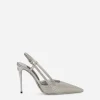 Satin slingbacks with fusible rhinestones