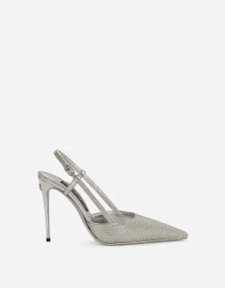 Satin slingbacks with fusible rhinestones