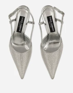 Satin slingbacks with fusible rhinestones