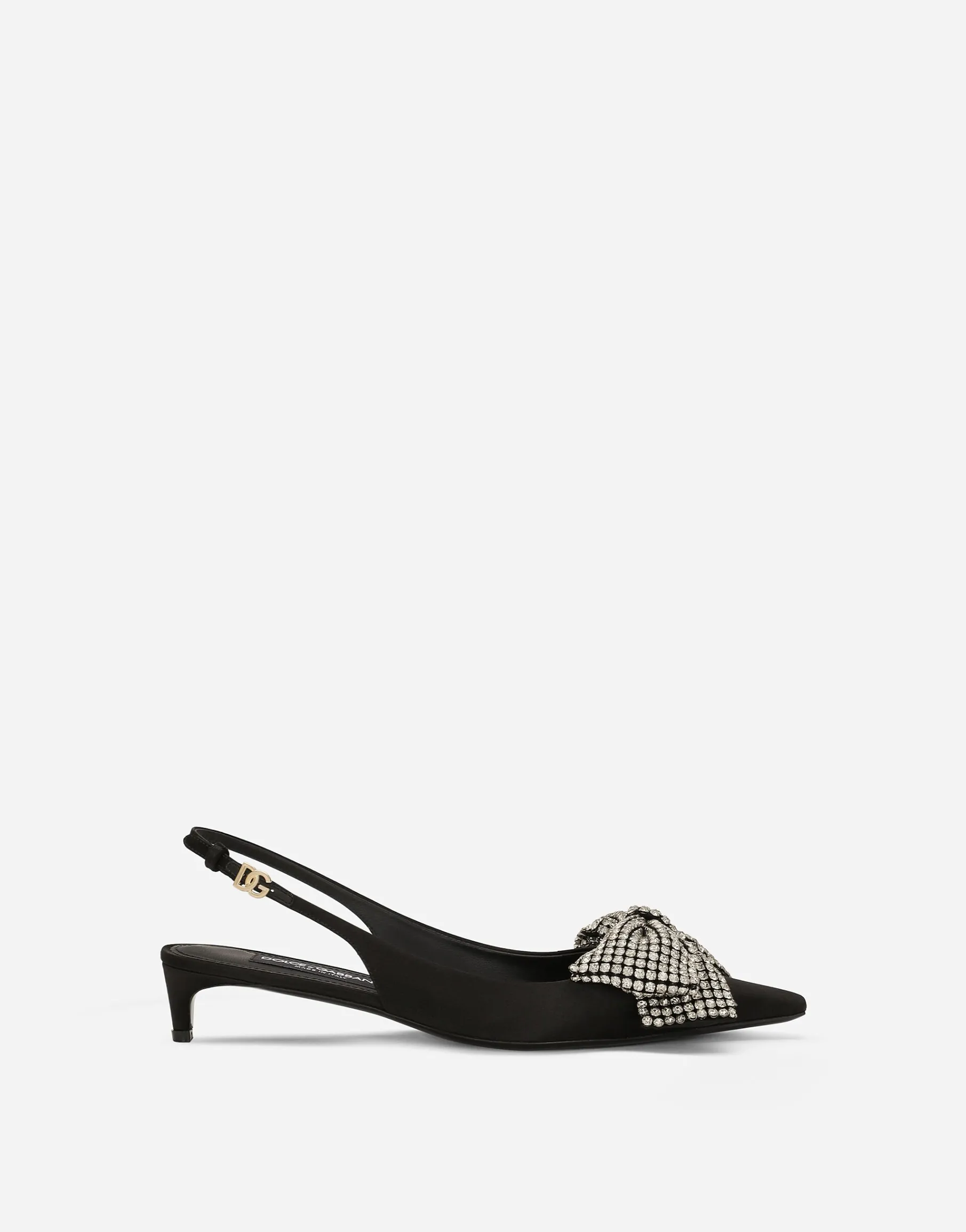 Satin slingbacks with rhinestone embellishment
