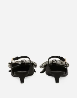 Satin slingbacks with rhinestone embellishment