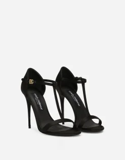 Satin T-bar sandals
