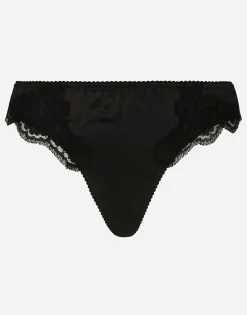 Satin thong with lace