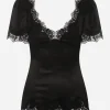 Satin top with lace details