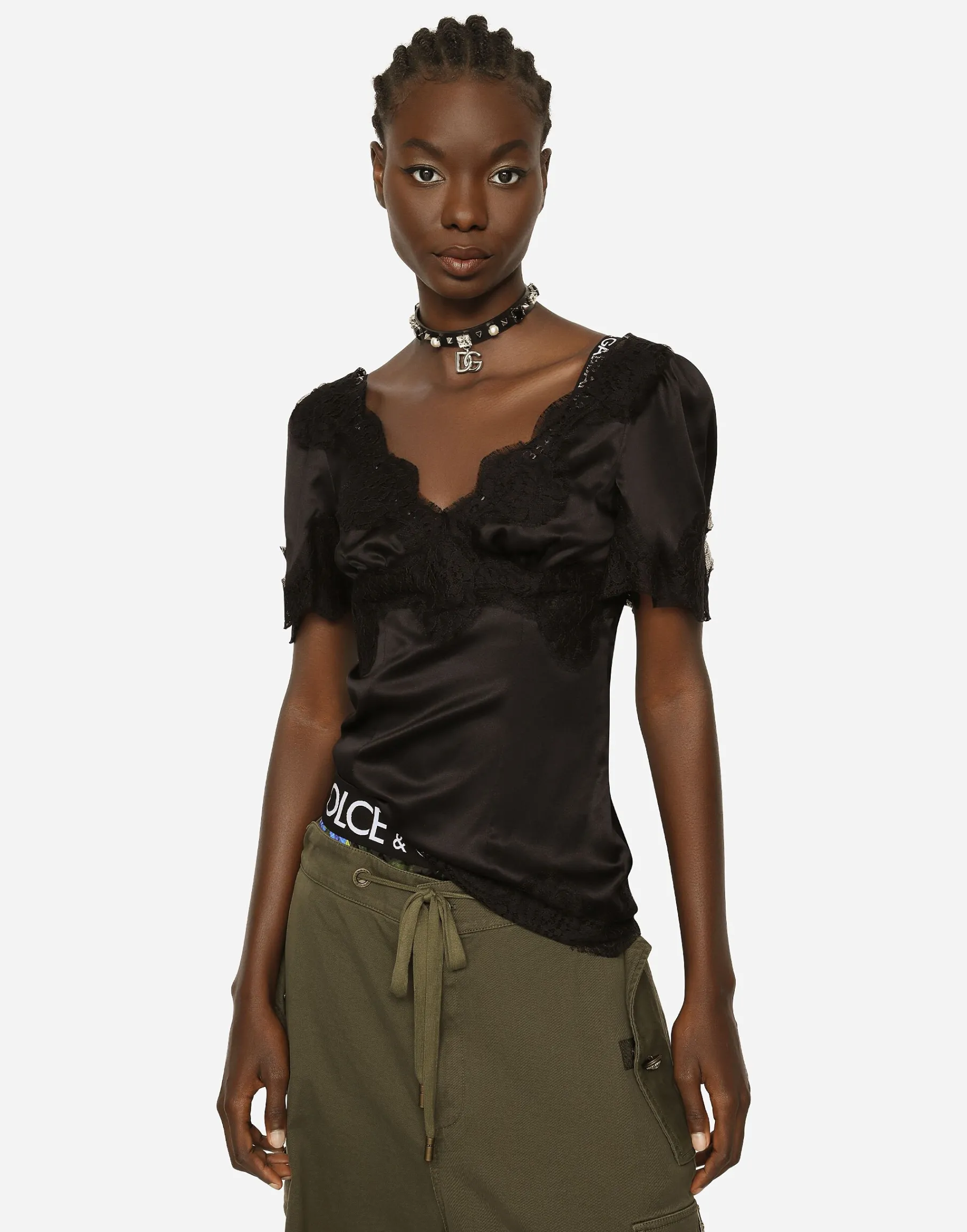 Satin top with lace details