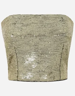 Sequined and lace strapless top