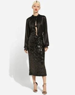 Sequined calf-length skirt