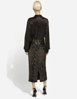 Sequined calf-length skirt