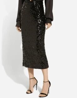 Sequined calf-length skirt