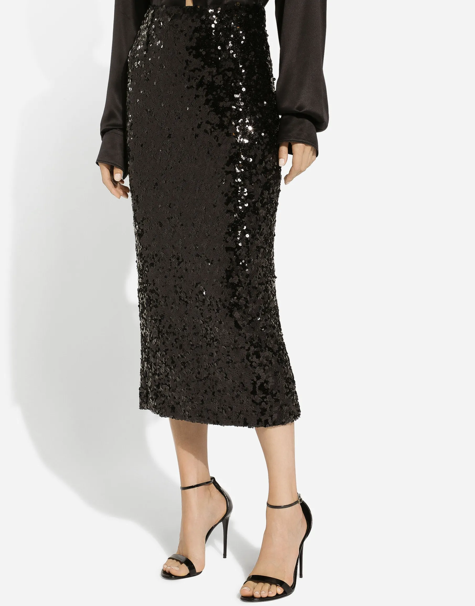 Sequined calf-length skirt